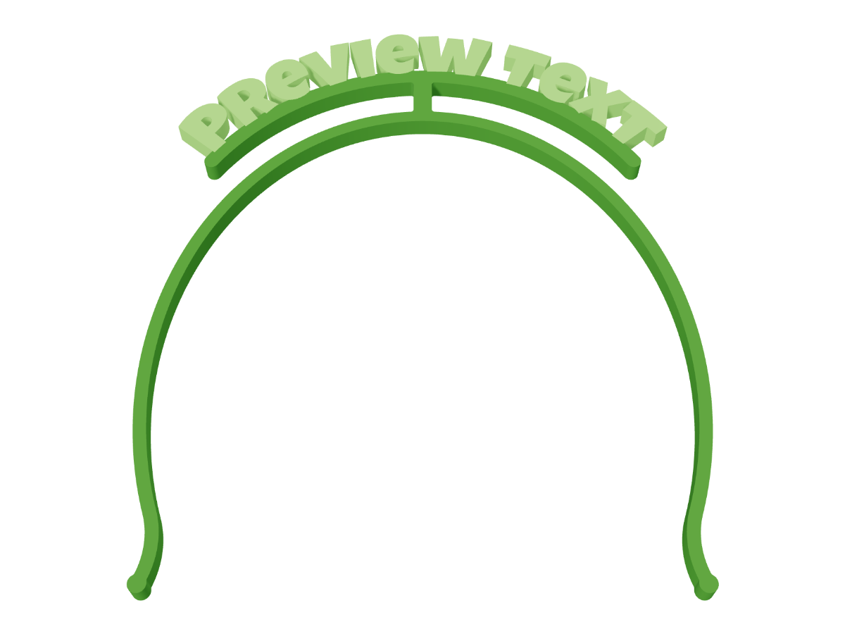 Personalized 3D-printable name headband — A flexible headband with the name curved above it — printed flat, with an optional comb to grip the hair.