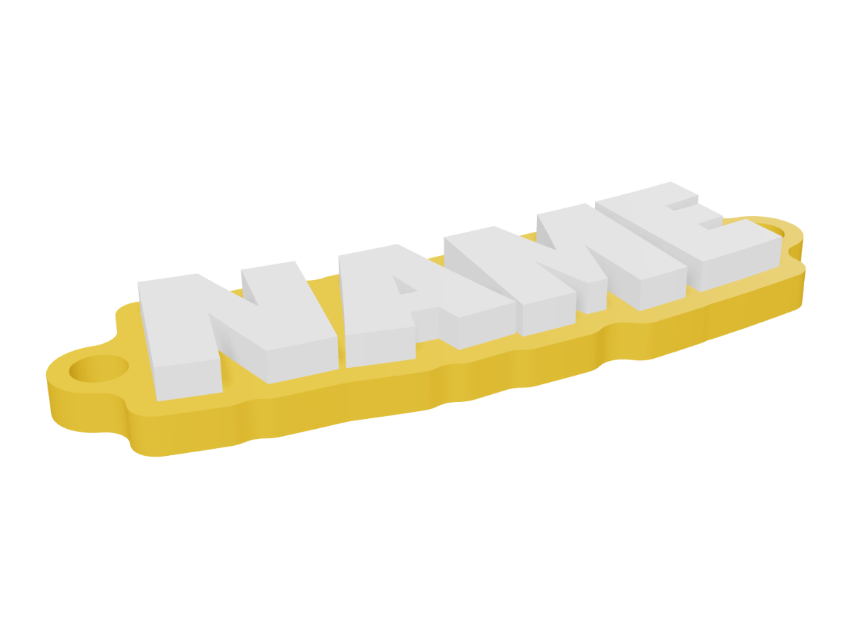 Personalized 3D-printable name necklace — A name pendant for a chain — curved or straight, with rings on one or both ends. Several names at once.